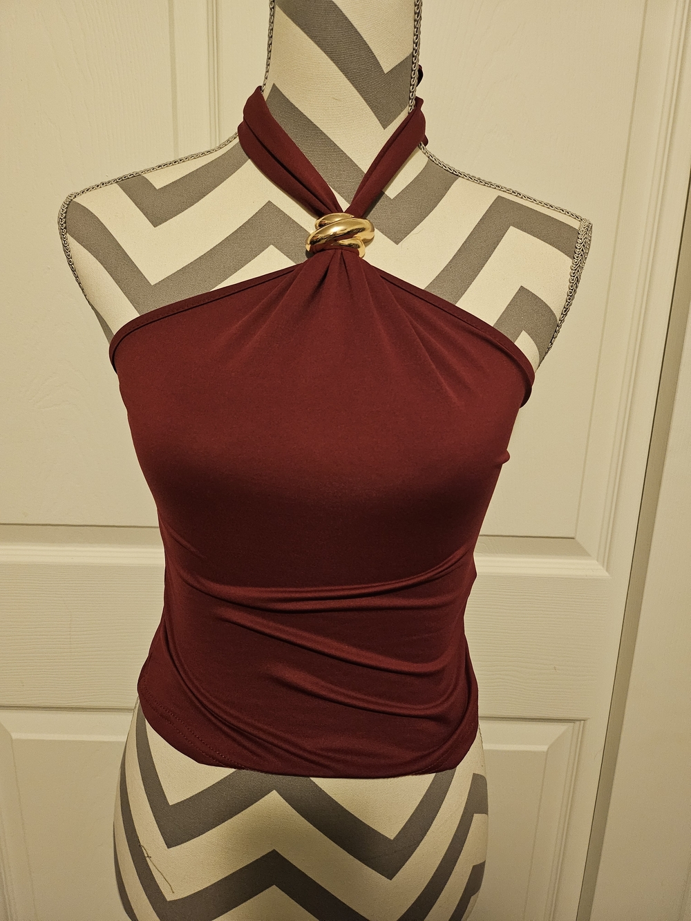SHEIN Burgundy Halter Twist-Detail Camisole